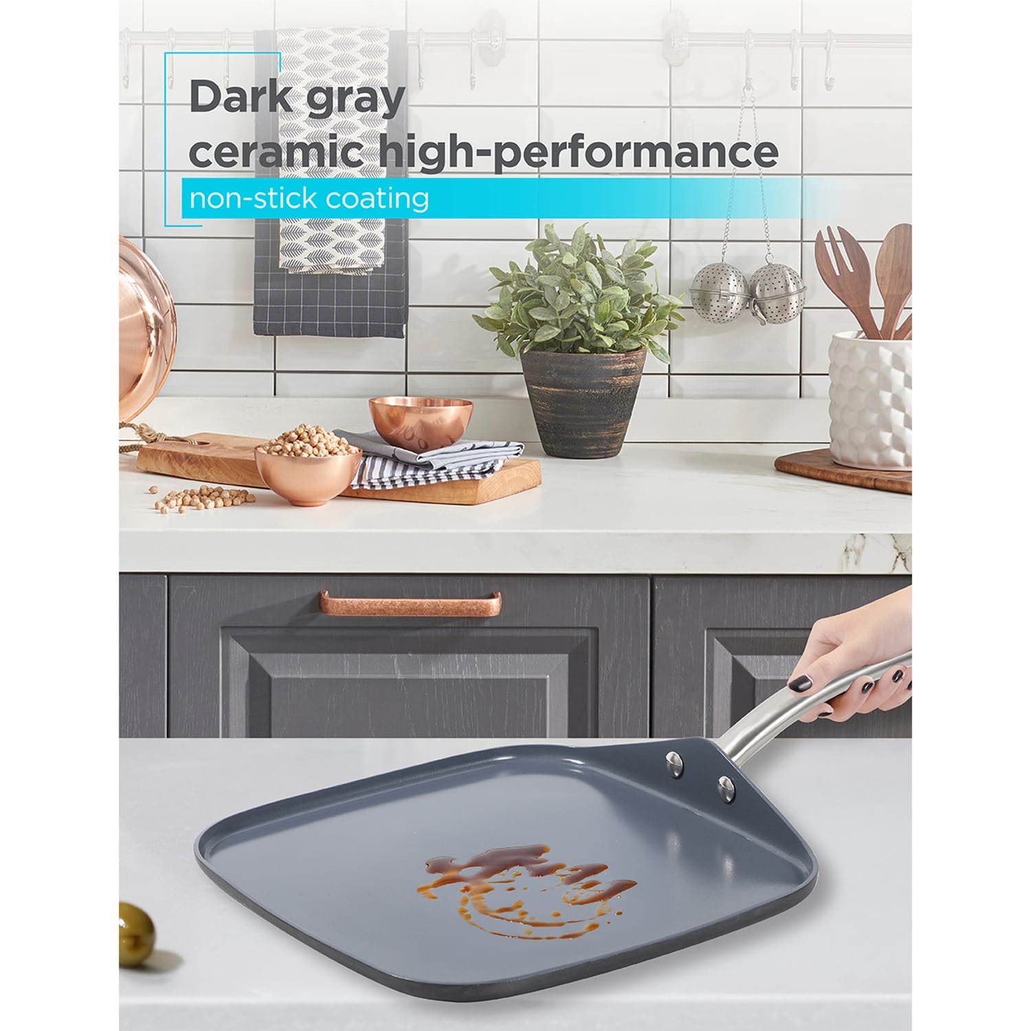 Black+Decker 12-Piece Ceramic and Aluminum Cookware Set, Gray