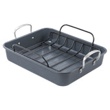 Black+Decker Large Turkey Roasting Pan with Rack and Stainless Steel Handles, Carbon Steel with Ceramic Nonstick Coating, BDK400B