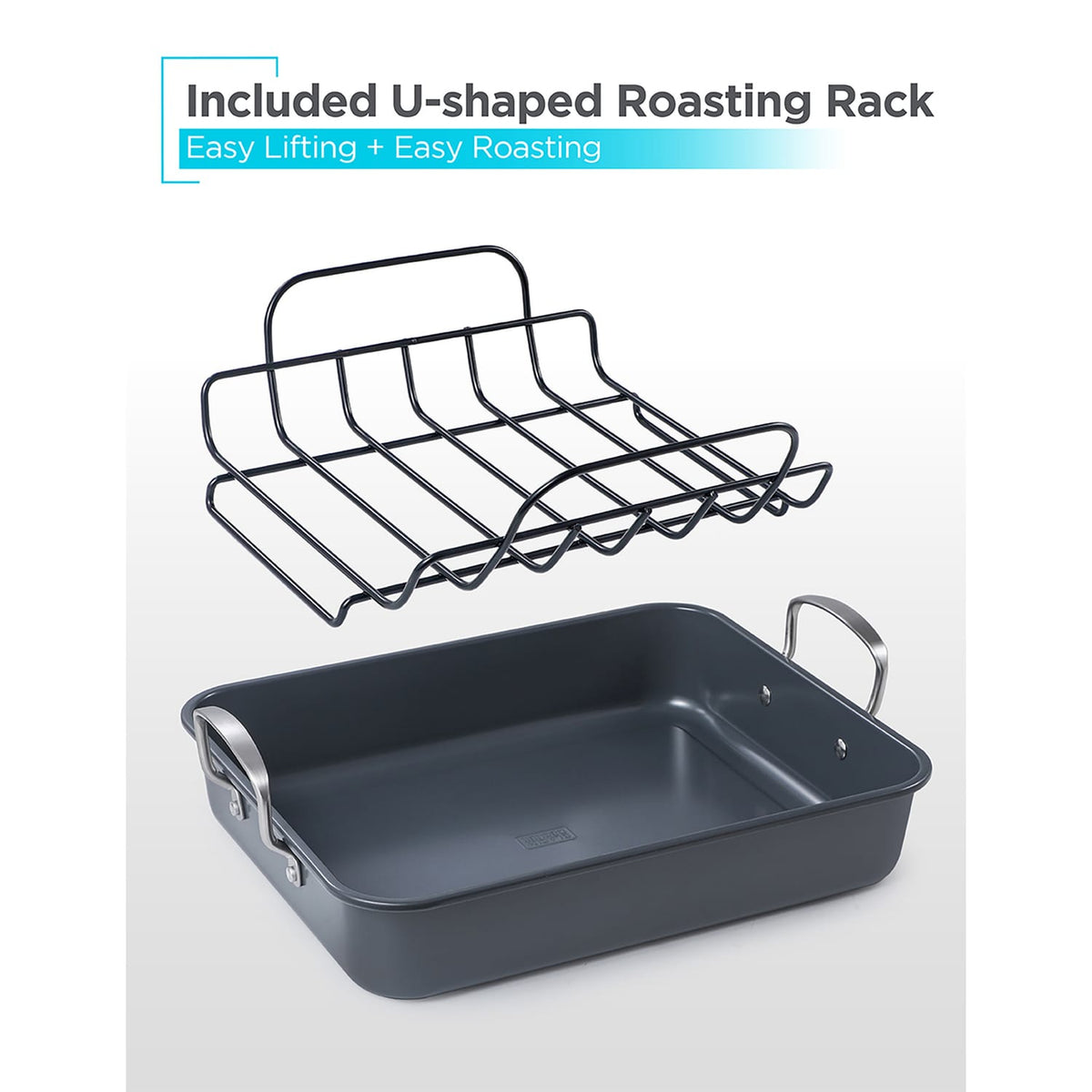 Black+Decker Large Turkey Roasting Pan with Rack and Stainless Steel Handles, Carbon Steel with Ceramic Nonstick Coating, BDK400B