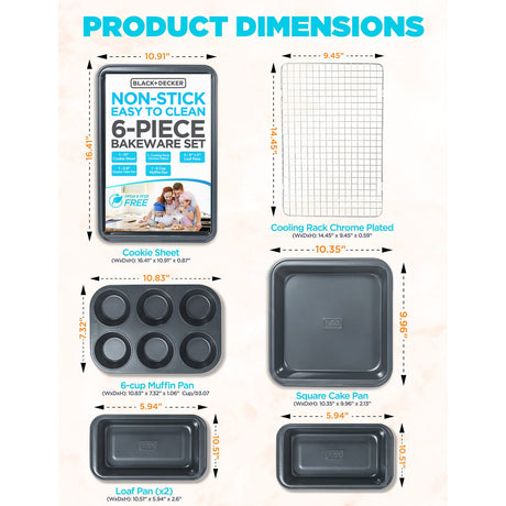 Black+Decker 6-Piece Carbon Steel Bakeware Set with Ceramic Nonstick Coating, BDK401B