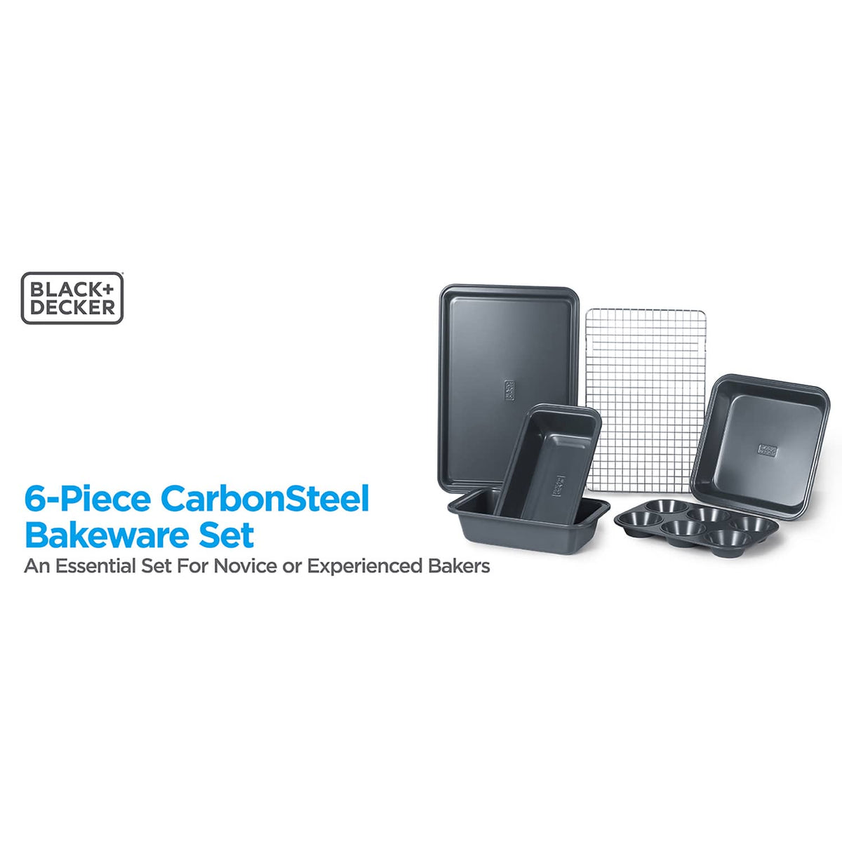 Black+Decker 6-Piece Carbon Steel Bakeware Set with Ceramic Nonstick Coating, BDK401B