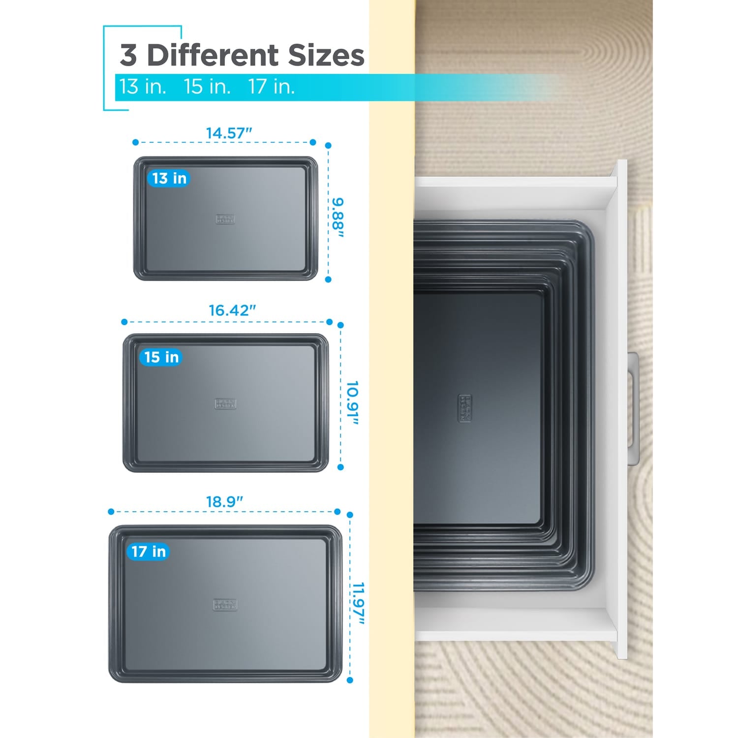 Black+Decker 3-Piece Carbon Steel Baking Sheet Set