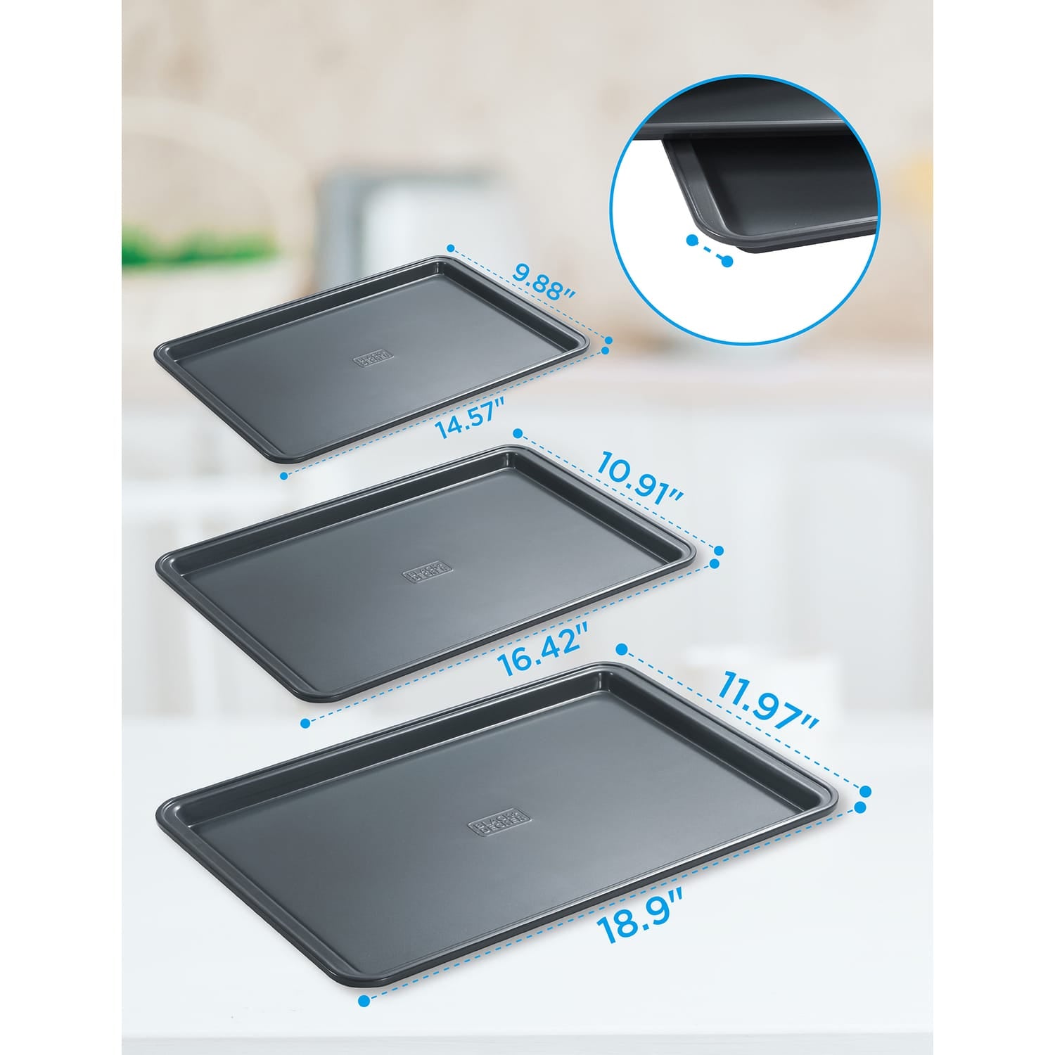 Black+Decker 3-Piece Carbon Steel Baking Sheet Set