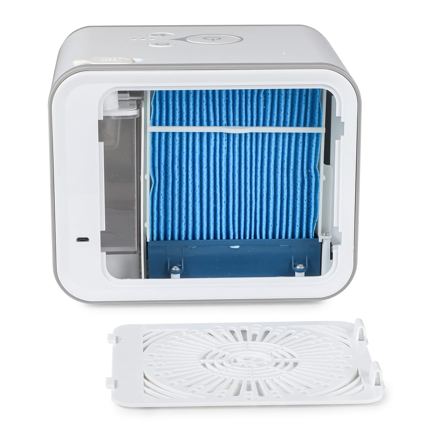 Black+Decker BDMC10 3-Speed Portable USB-Powered Desktop Evaporative Air Cooler with Fan, White/Gray