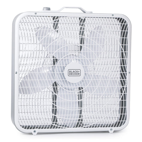 Black+Decker BFB20SW 20-In. 3-Speed Portable Box Fan with Carrying Handle and Recessed Cord Storage, White
