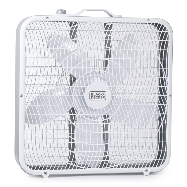 Black+Decker BFB20SW 20-In. 3-Speed Portable Box Fan with Carrying Handle and Recessed Cord Storage, White