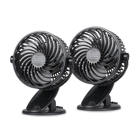 Black+Decker BFDC42PK 4-In. 3-Speed Portable USB-Powered Convertible Clip Fan, Black, 2 Count