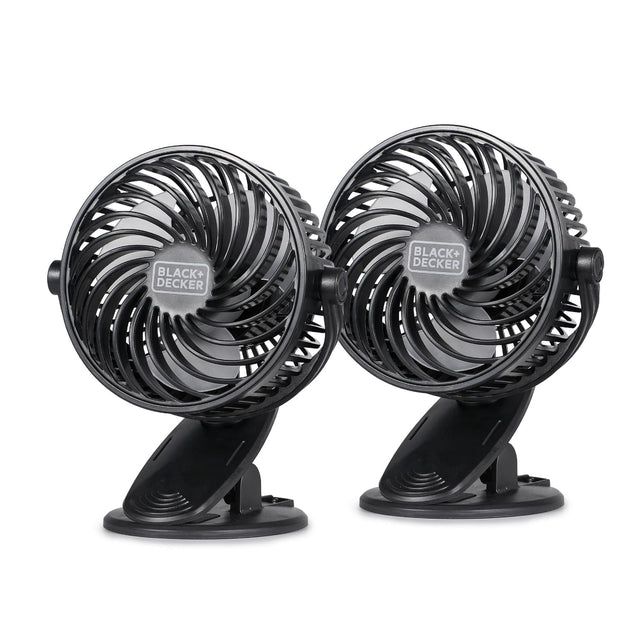 Black+Decker BFDC42PK 4-In. 3-Speed Portable USB-Powered Convertible Clip Fan, Black, 2 Count