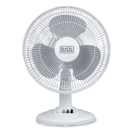 Black+Decker BFDT12SW 12-In. 3-Speed Oscillating Portable Table Fan, White
