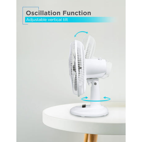 Black+Decker BFDT12SW 12-In. 3-Speed Oscillating Portable Table Fan, White