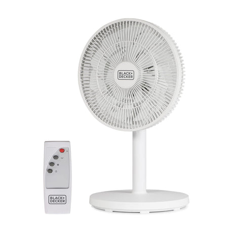 Black+Decker BFDTD12VW 12-In. 3-Speed Oscillating Portable Dual-Blade Table Fan with Remote, White