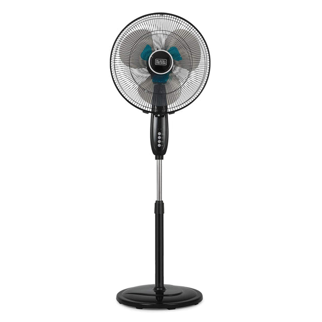 Black+Decker 16-In. 3-Speed Dual-Blade Oscillating Stand Fan with Remote, Black, BFSD116B