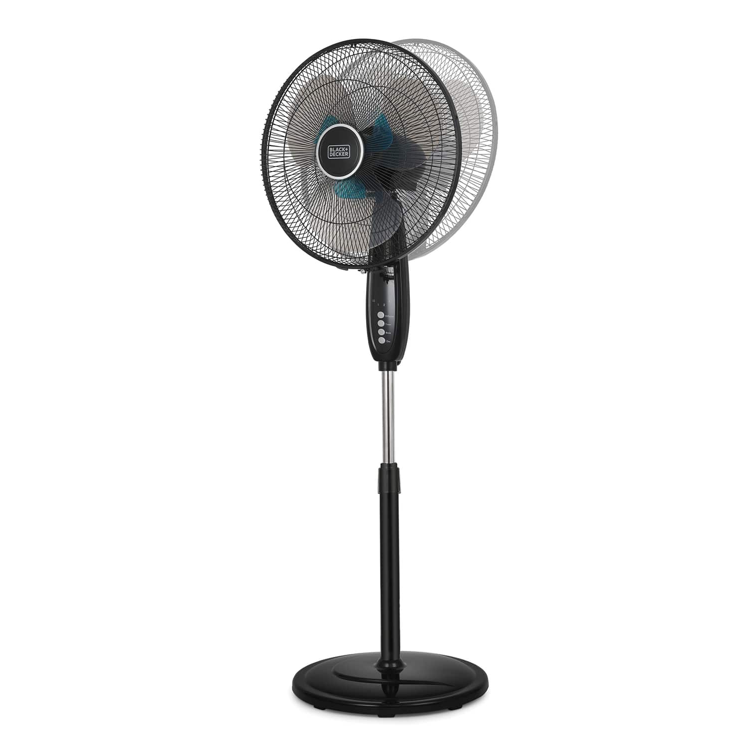 Black+Decker 16-In. 3-Speed Dual-Blade Oscillating Stand Fan with Remote, Black, BFSD116B