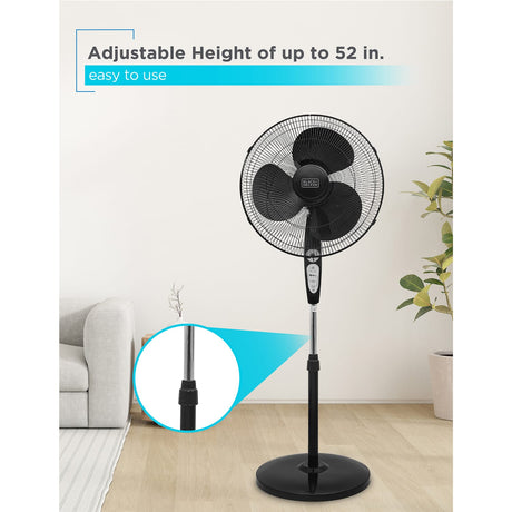 Black+Decker 18-In. 3-Speed Oscillating Stand Fan with Remote, BFSR18, Black