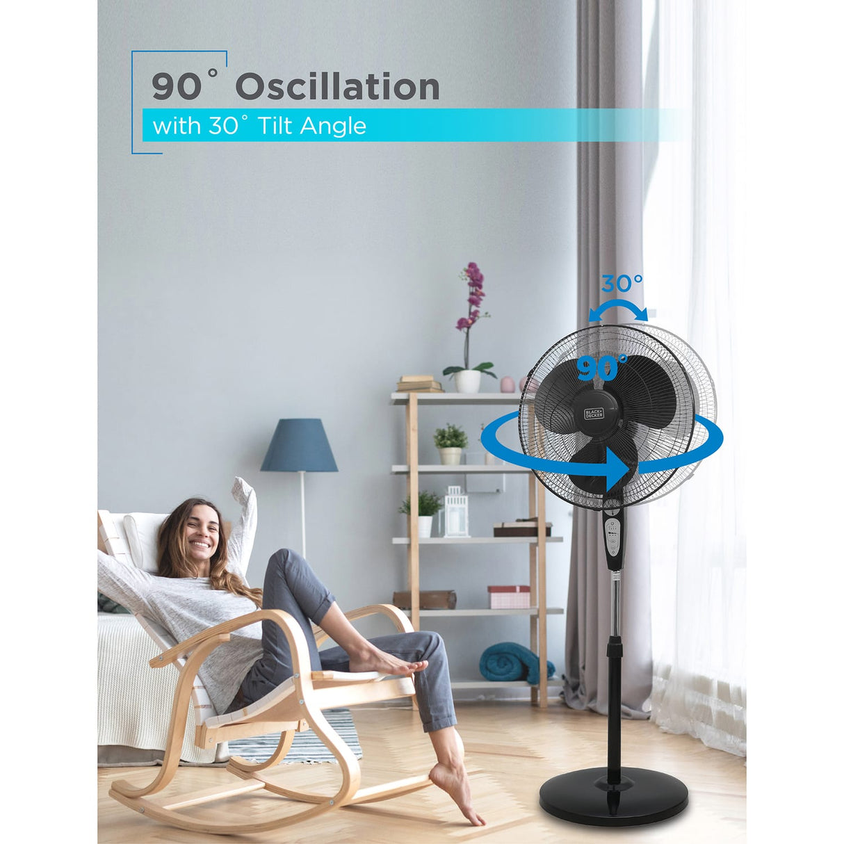 Black+Decker 18-In. 3-Speed Oscillating Stand Fan with Remote, BFSR18, Black
