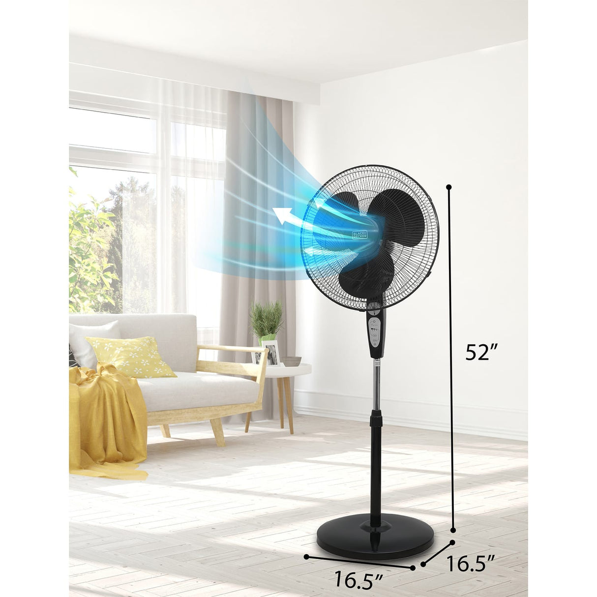 Black+Decker 18-In. 3-Speed Oscillating Stand Fan with Remote, BFSR18, Black