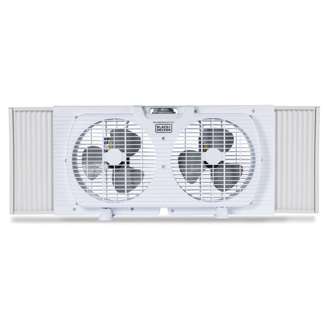 Black+Decker BFW9M 9-In. 2-Speed Twin Window Fan with Adjustable Side Panels, White