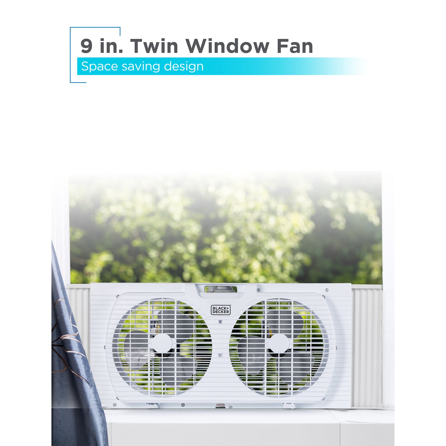 Black+Decker BFW9M 9-In. 2-Speed Twin Window Fan with Adjustable Side Panels, White