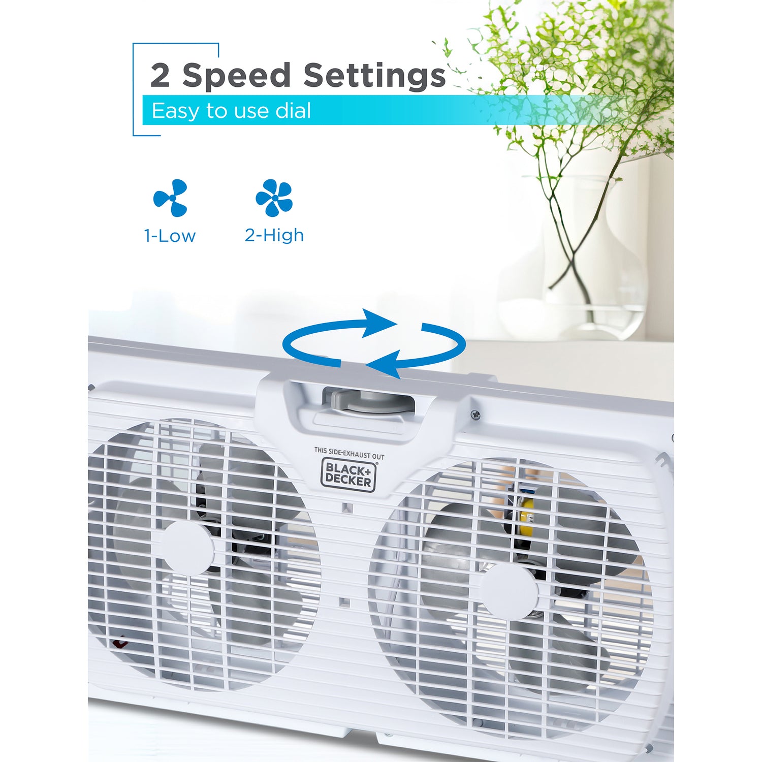 Black+Decker BFW9M 9-In. 2-Speed Twin Window Fan with Adjustable Side Panels, White