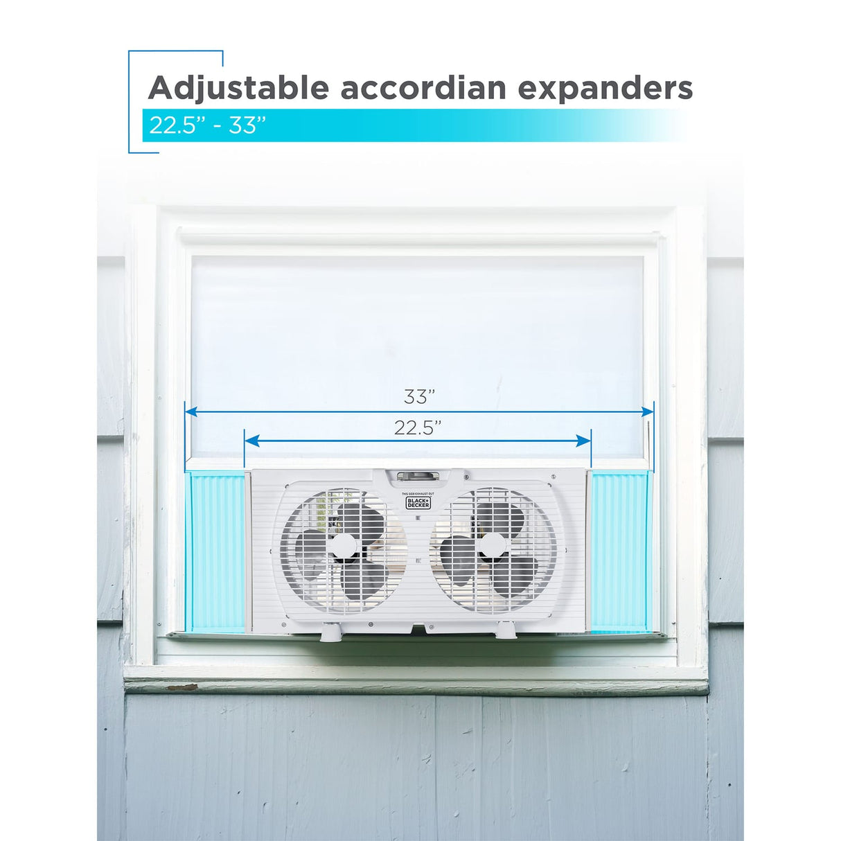 Black+Decker BFW9M 9-In. 2-Speed Twin Window Fan with Adjustable Side Panels, White