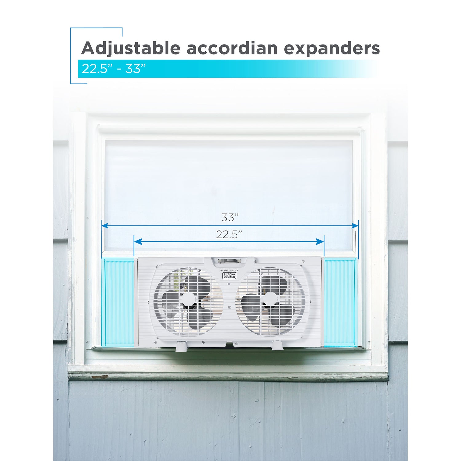 Black+Decker BFW9M 9-In. 2-Speed Twin Window Fan with Adjustable Side Panels, White