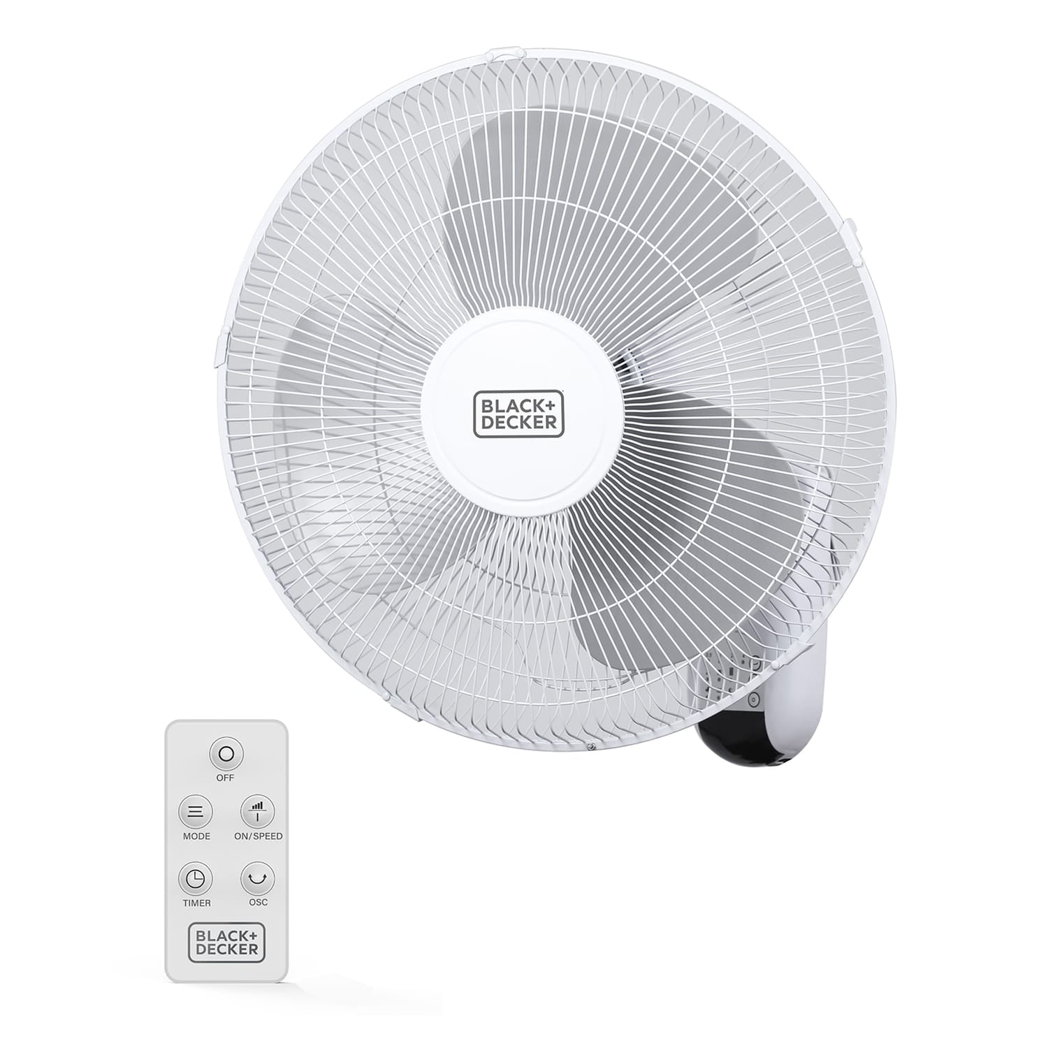 Black+Decker BFWL16R 16-In. 3-Speed Oscillating Wall Fan with Remote, White