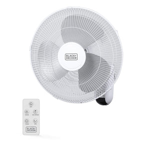 Black+Decker BFWL16R 16-In. 3-Speed Oscillating Wall Fan with Remote, White