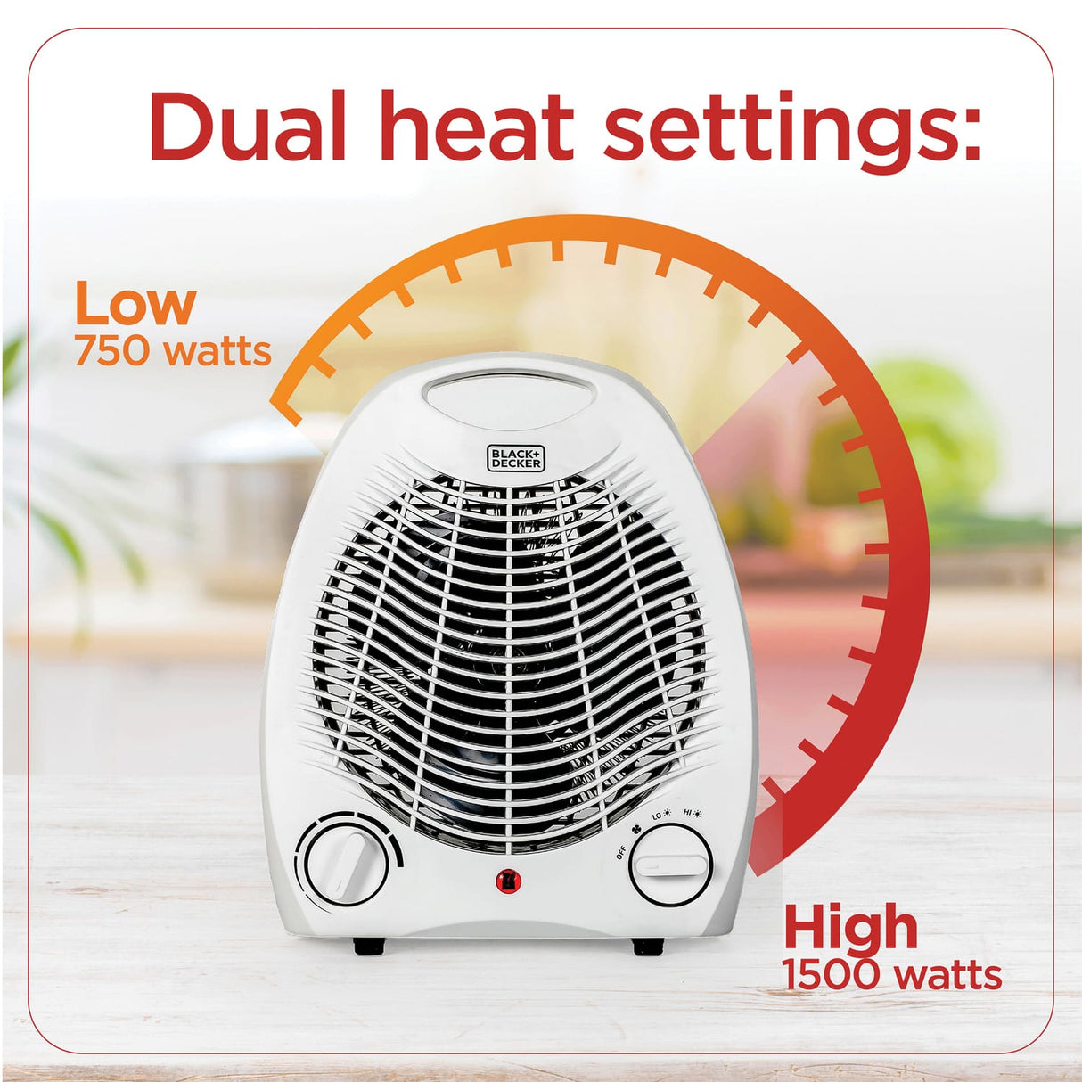 Black+Decker 1500-Watt-Max Personal Desktop Heater with Fan Setting, White