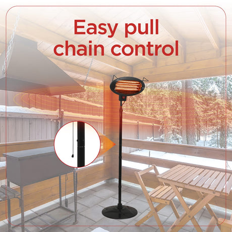 Black+Decker Outdoor Patio Electric Halogen Heater, Floor or Wall Mount, 1500/1000/500 Watts, 5119 BTUs, Adjustable Tilt, Pull Chain, 5.9-Ft. Cord