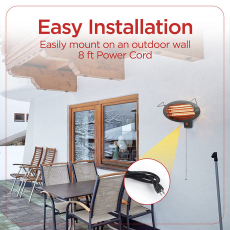 Black+Decker Outdoor Patio Electric Halogen Heater, Floor or Wall Mount, 1500/1000/500 Watts, 5119 BTUs, Adjustable Tilt, Pull Chain, 5.9-Ft. Cord