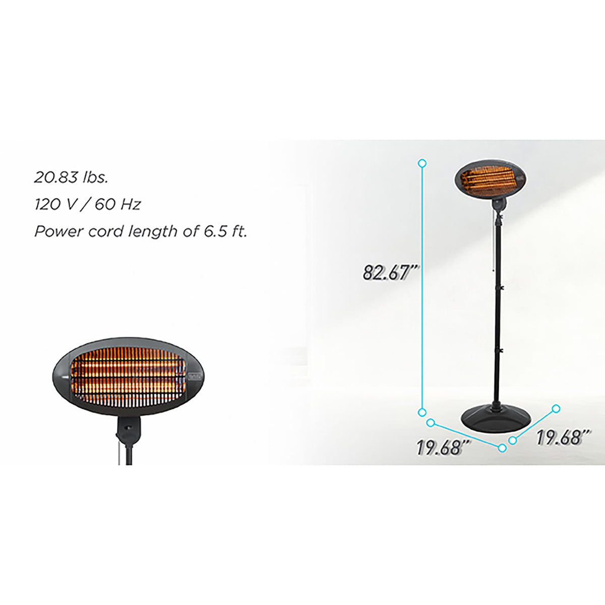 Black+Decker Outdoor Patio Electric Halogen Heater, Floor or Wall Mount, 1500/1000/500 Watts, 5119 BTUs, Adjustable Tilt, Pull Chain, 5.9-Ft. Cord