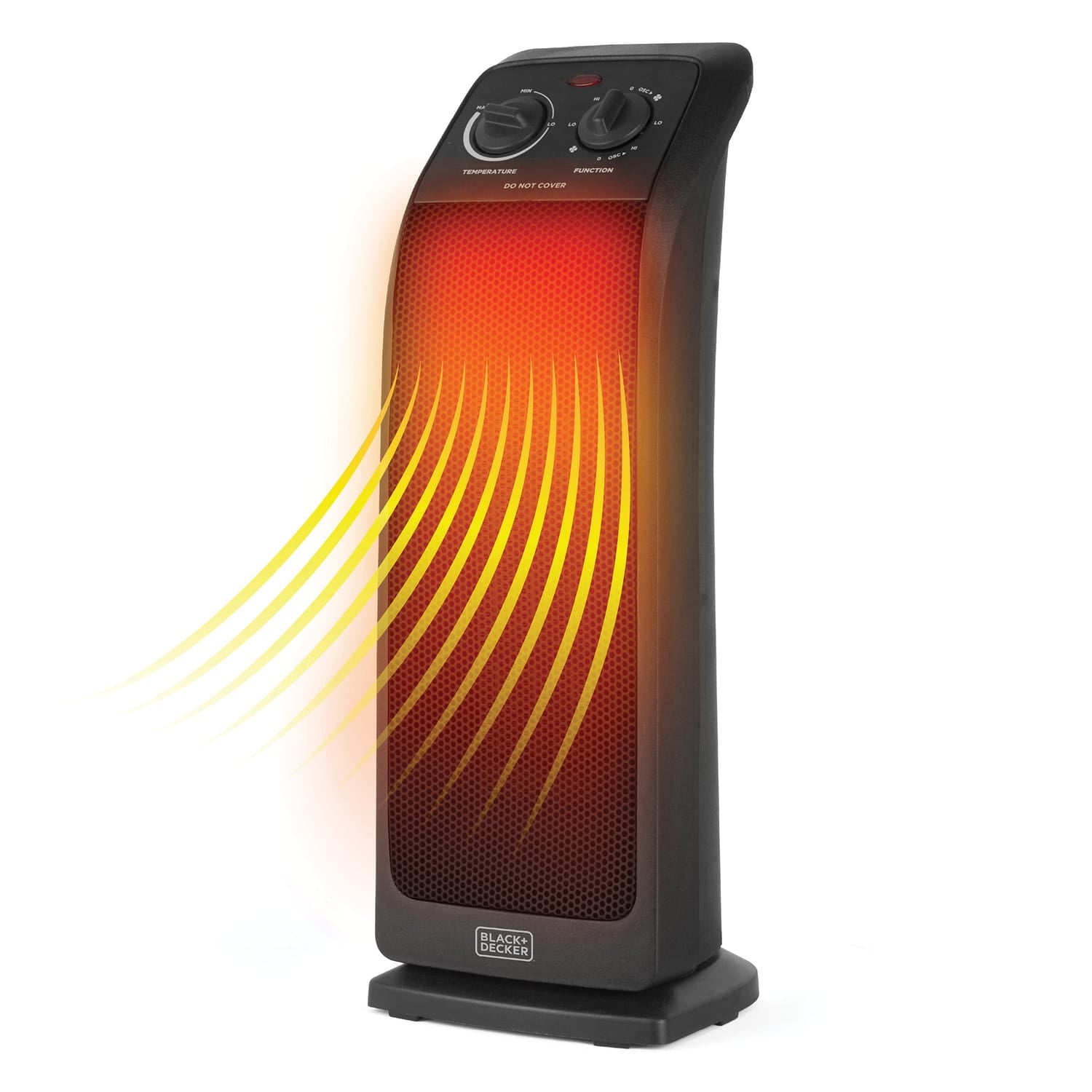Black+Decker Oscillating Ceramic Tower Heater and Fan, 1500/1000/Fan Only, 5120 BTUs, 75° Oscillation, Thermostat, Safety Features, 70.8-In. Cord