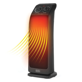 Black+Decker Oscillating Ceramic Tower Heater and Fan, 1500/1000/Fan Only, 5120 BTUs, 75° Oscillation, Thermostat, Safety Features, 70.8-In. Cord