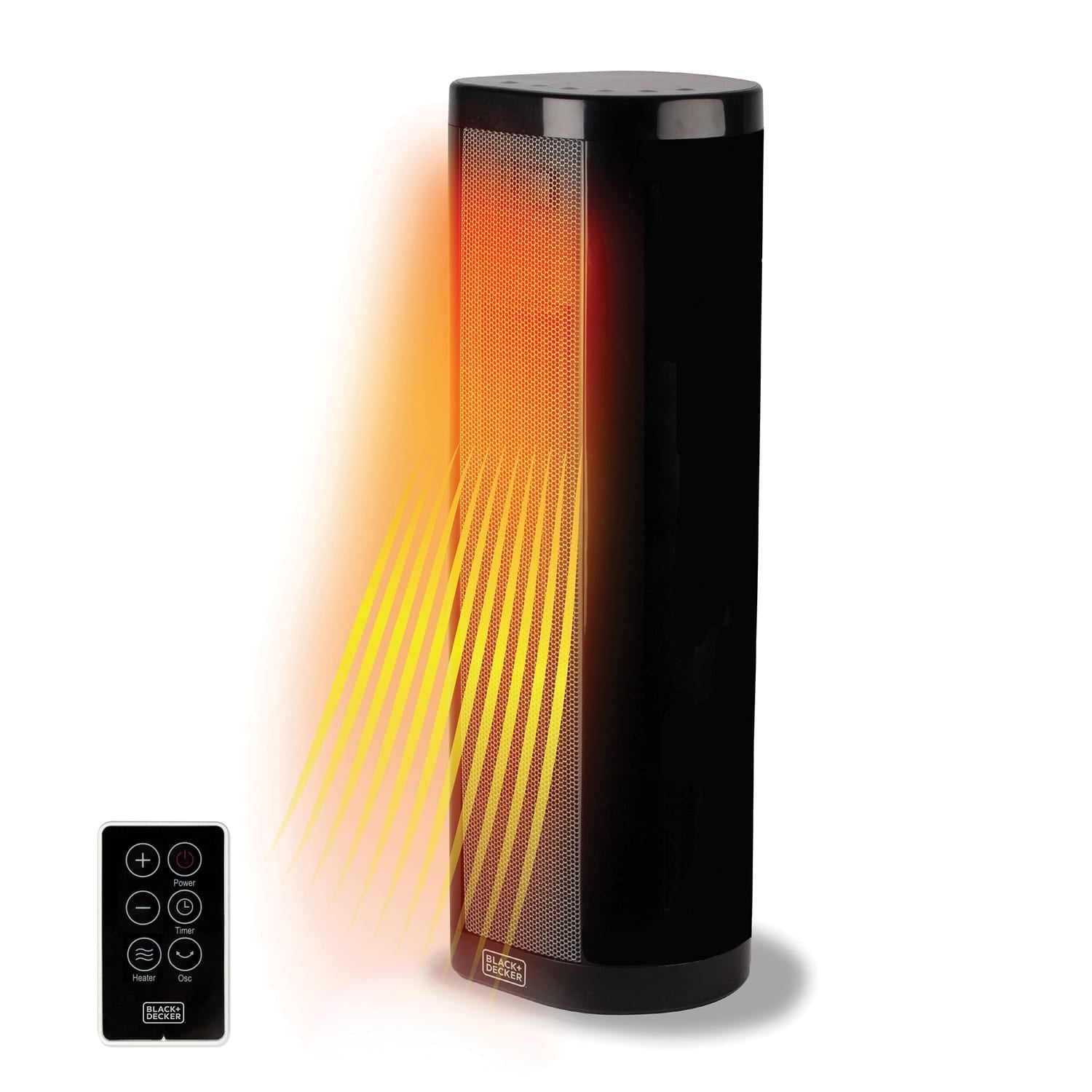 Black+Decker Oscillating Ceramic Tower Heater and Fan, 1500/900/ECO/Fan Only, 5120 BTUs, 60° Oscillation, Remote, 6-Ft. Cord