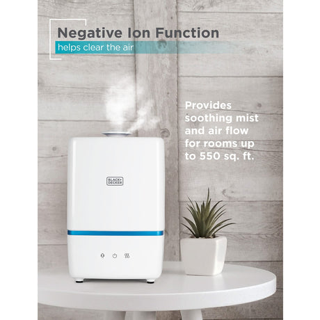 Black+Decker 1.32-Gallon Top-Fill Ultrasonic Humidifier with Warm and Cool Mist, Negative Ions, Aromatherapy Compartment, up to 28 Hours Run Time