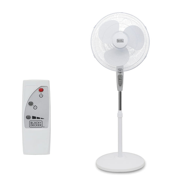 Black+Decker 18-In. 3-Speed Oscillating Stand Fan with Remote, BFSR18, White