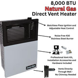 Comfort Glow 8000 BTU Direct-Vent Natural Gas Wall Heater with Vent Kit, Matchless Piezo Ignition with Adjustable Heat Control, 250 Sq. Ft, DVN08
