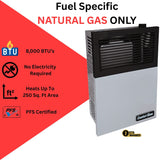Comfort Glow 8000 BTU Direct-Vent Natural Gas Wall Heater with Vent Kit, Matchless Piezo Ignition with Adjustable Heat Control, 250 Sq. Ft, DVN08