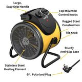 Dura Heat Portable Electric Workspace Heater and Fan Combo, 1500 Watts, High/Fan Only, 5120 BTUs, Thermostat, Adjustable Stand, Handle, 6-Ft. Cord