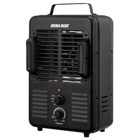 Dura Heat 1500-Watt-Max Portable Milkhouse-Style Heater and Fan, with Thermostat and Anti-Freeze Setting, Black, EUH343
