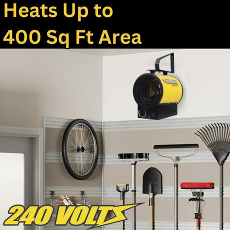 Dura Heat 240-Volt Portable Electric Garage Heater and Fan Combo, 3750 Watts, High/Fan Only, 12800 BTUs, Thermostat, Mounting Kit, 6-Ft. Cord