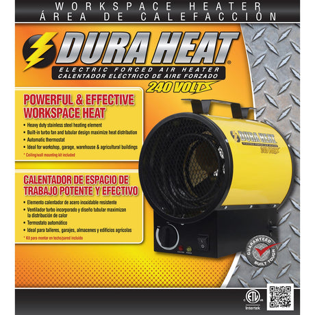 Dura Heat 240-Volt Portable Electric Garage Heater and Fan Combo, 4800 Watts, High/Fan Only, 16400 BTUs, Thermostat, Mounting Kit, 6-Ft. Cord