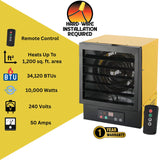 Dura Heat 240-Volt Hardwired Electric Forced-Air Garage Heater, 10000 Watts, 34120 BTUs, Mounting Kit, Remote with Adjustable Thermostat and ECO