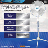 Seasons Comfort 16-In. 3-Speed Oscillating Fan with Pedestal Base, FPD16, White