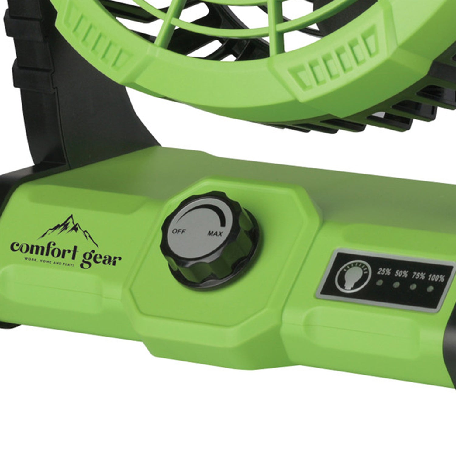Comfort Gear 8-In. Variable-Speed Rechargeable Utility Floor Fan with LED Light, FRC25, Green and Black