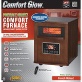 Comfort Glow Portable Electric Cabinet Forced-Air Infrared Quartz Heater, 1500/750/ECO, 5120 BTUs, 6 Elements, LED Display, Remote, 6-Ft. Cord