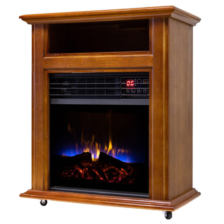 Comfort Glow Mobile Electric Quartz Fireplace Heater with Blower, 1500 Watts, 5120 BTUs, Tri-Color Flame Effect, Remote, 6-Ft. Cord, French Walnut