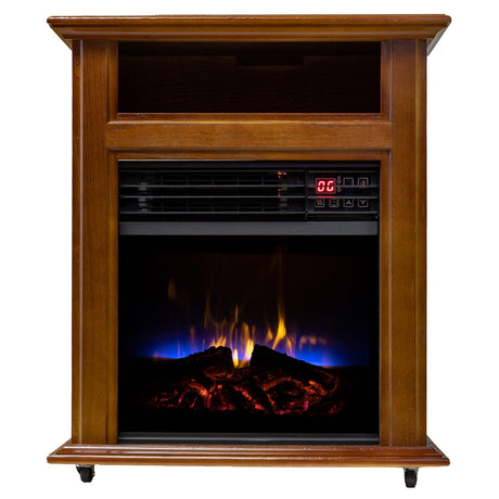 Comfort Glow Mobile Electric Quartz Fireplace Heater with Blower, 1500 Watts, 5120 BTUs, Tri-Color Flame Effect, Remote, 6-Ft. Cord, French Walnut