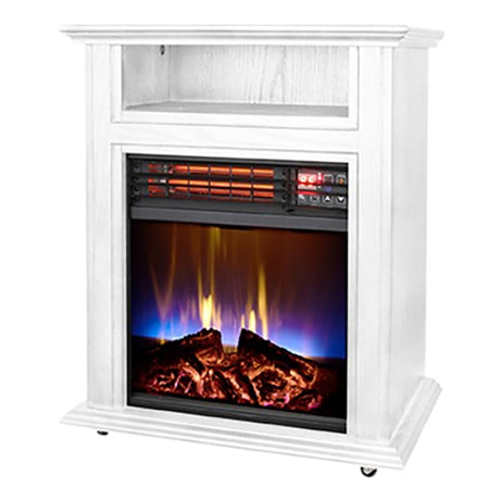 Comfort Glow Mobile Electric Quartz Fireplace Heater with Blower, 1500 Watts, 5120 BTUs, Tri-Color Flame Effect, Remote, 6-Ft. Cord, White