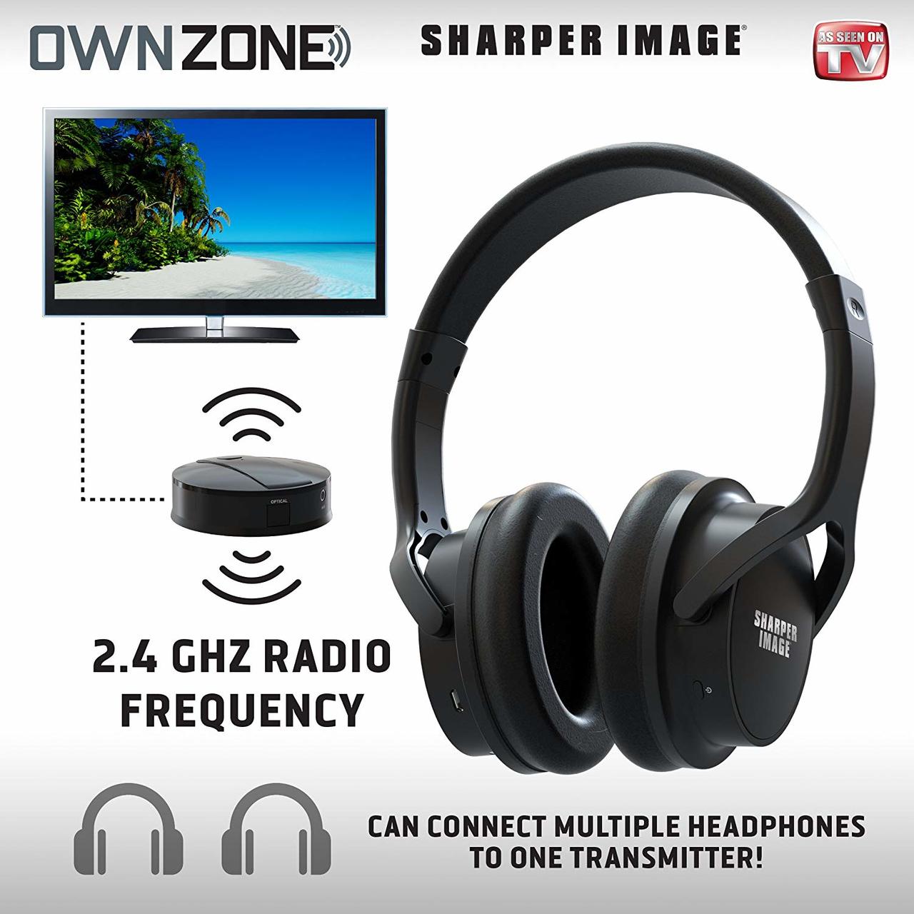 Sharper Image Own Zone DLX Wireless TV Headphones with Transmitter Bl